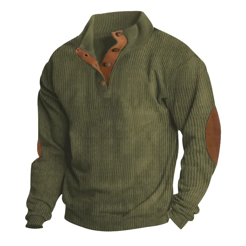 Men Corduroy Patchwork Sweatshirt Long Sleeve Stand Collar Pullover 2
