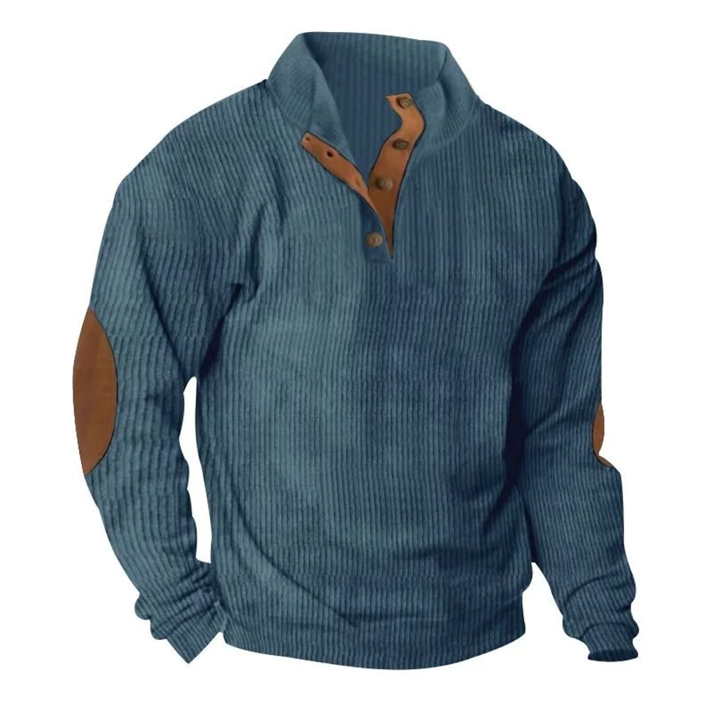 Men Corduroy Patchwork Sweatshirt Long Sleeve Stand Collar Pullover 3