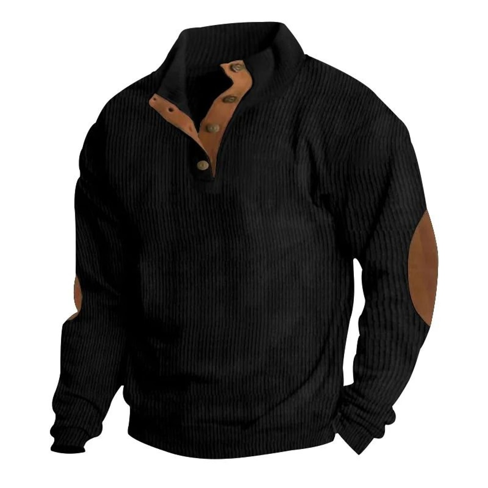 Men Corduroy Patchwork Sweatshirt Long Sleeve Stand Collar Pullover 6