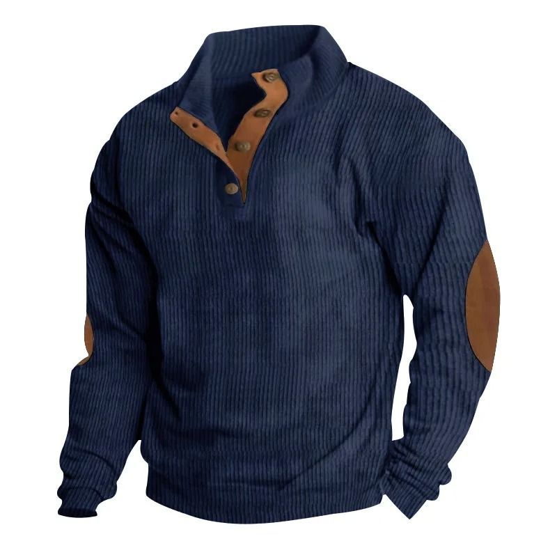 Men Corduroy Patchwork Sweatshirt Long Sleeve Stand Collar Pullover 7