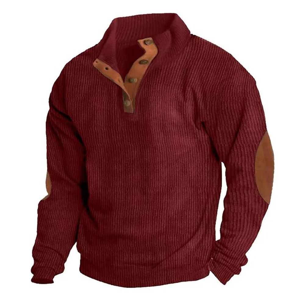 Men Corduroy Patchwork Sweatshirt Long Sleeve Stand Collar Pullover 14