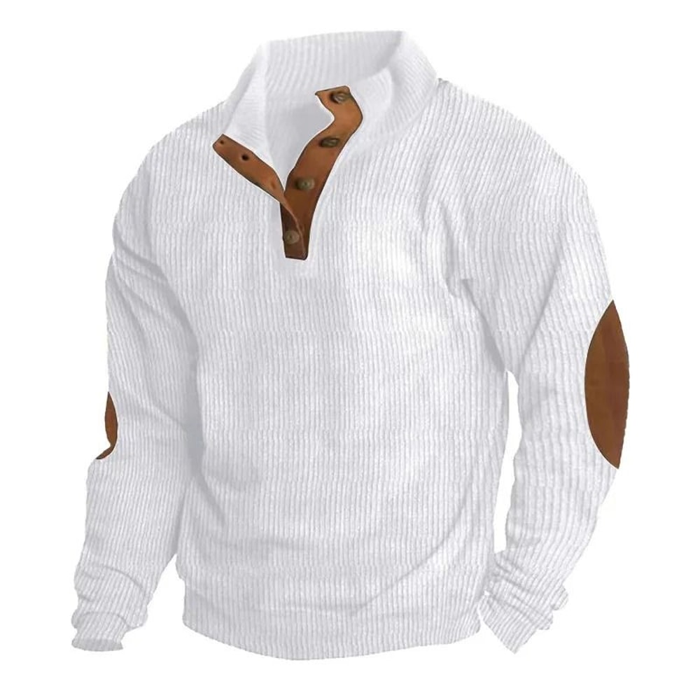 Men Corduroy Patchwork Sweatshirt Long Sleeve Stand Collar Pullover 15