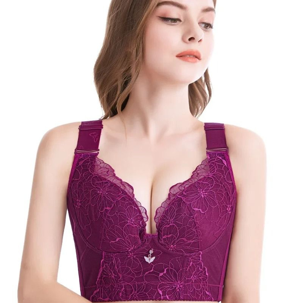 Sexy Lace Push Up Bra Wire Free Backless Floral Plus Size Bra 3