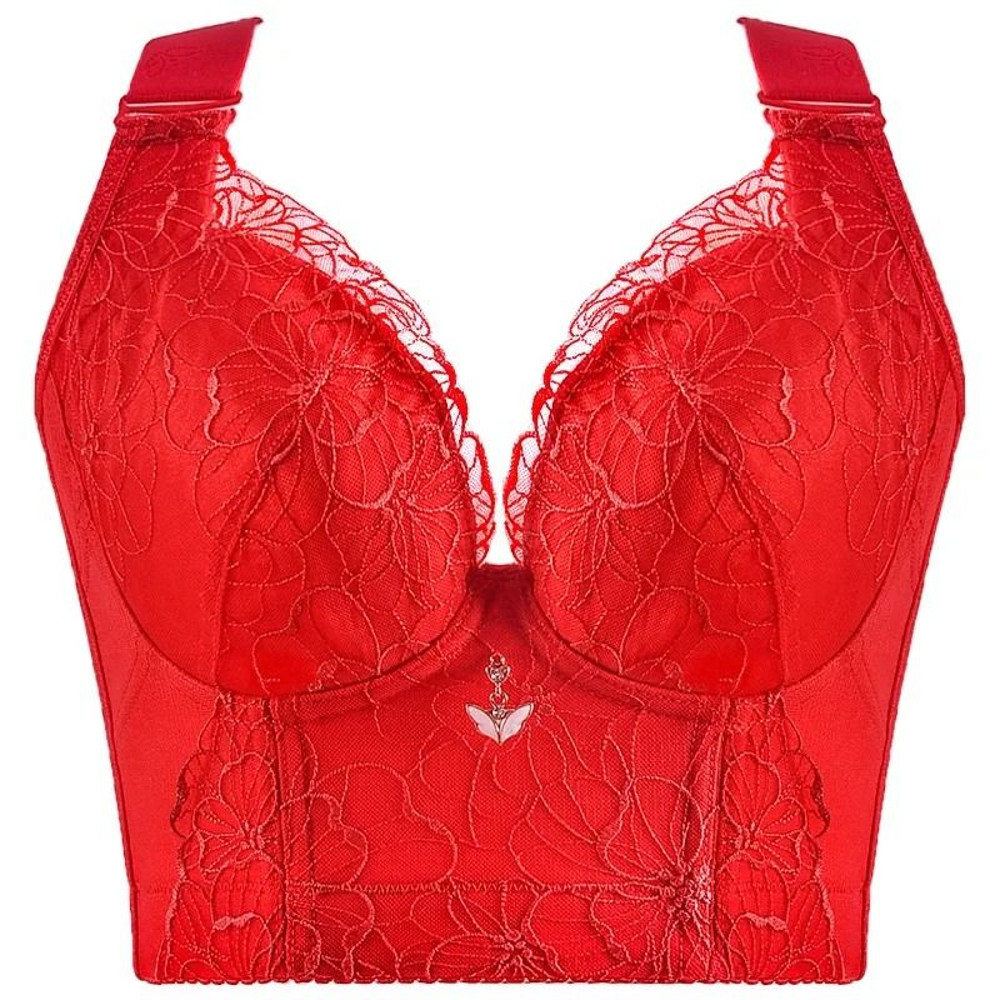 Sexy Lace Push Up Bra Wire Free Backless Floral Plus Size Bra 5
