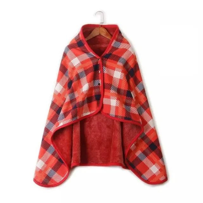 Thick Plaid Wearable Blanket With Buttons Soft Fleece Shawl Throw 12