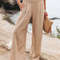 Women Drawstring Wide Leg Casual Pants Mid Waist Beach Trousers 0