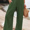 Women Drawstring Wide Leg Casual Pants Mid Waist Beach Trousers 2