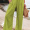 Women Drawstring Wide Leg Casual Pants Mid Waist Beach Trousers 4
