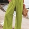 Women Drawstring Wide Leg Casual Pants Mid Waist Beach Trousers 4