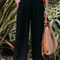 Women Drawstring Wide Leg Casual Pants Mid Waist Beach Trousers 7