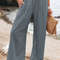 Women Drawstring Wide Leg Casual Pants Mid Waist Beach Trousers 8