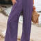 Women Drawstring Wide Leg Casual Pants Mid Waist Beach Trousers 12