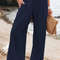 Women Drawstring Wide Leg Casual Pants Mid Waist Beach Trousers 14