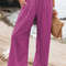 Women Drawstring Wide Leg Casual Pants Mid Waist Beach Trousers 17