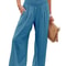 Women Drawstring Wide Leg Casual Pants Mid Waist Beach Trousers 20