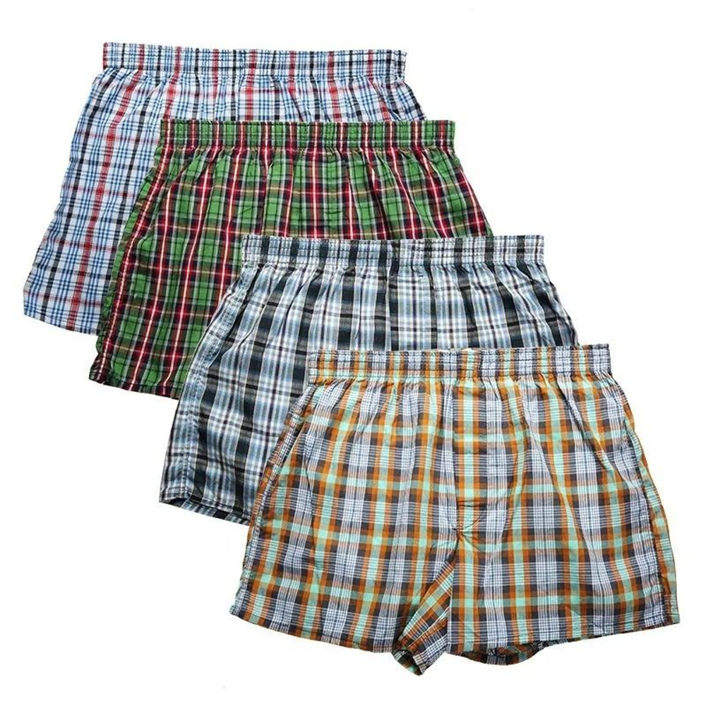 Mens Plaid Cotton Boxer Shorts 4 Pack Loose Breathable Underwear 0