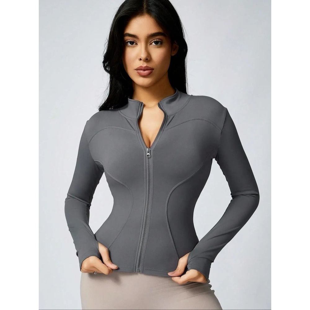 Womens Slim Fit Quick Dry Workout Jacket Full Zip Long Sleeve 10