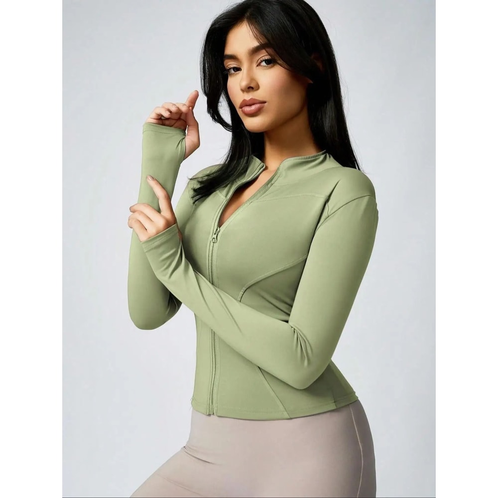 Womens Slim Fit Quick Dry Workout Jacket Full Zip Long Sleeve 11