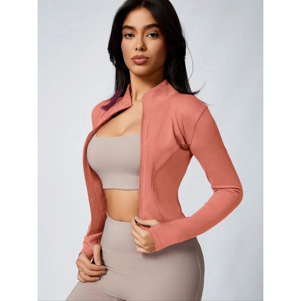 Womens Slim Fit Quick Dry Workout Jacket Full Zip Long Sleeve 13