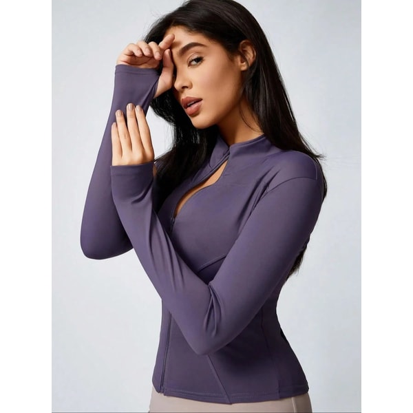 Womens Slim Fit Quick Dry Workout Jacket Full Zip Long Sleeve 15