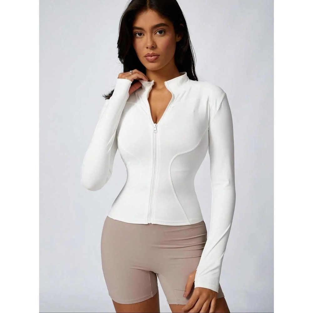 Womens Slim Fit Quick Dry Workout Jacket Full Zip Long Sleeve 17