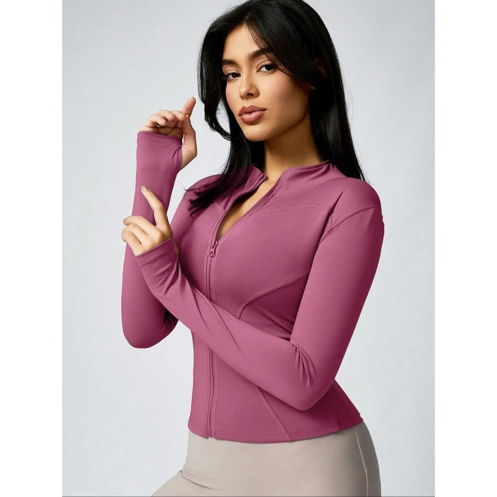 Womens Slim Fit Quick Dry Workout Jacket Full Zip Long Sleeve 19