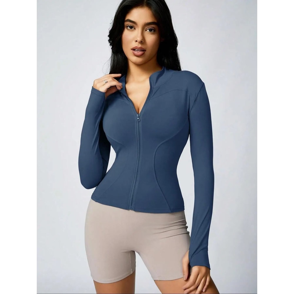Womens Slim Fit Quick Dry Workout Jacket Full Zip Long Sleeve 6