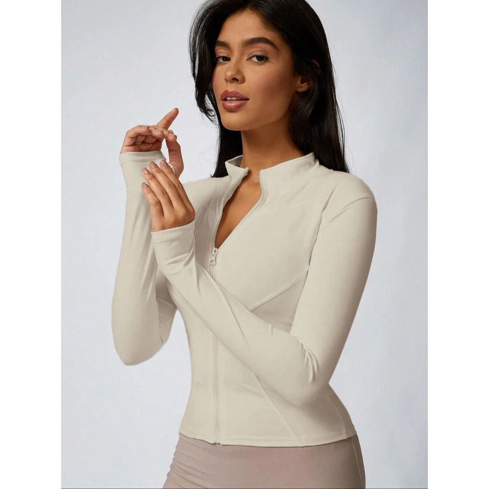 Womens Slim Fit Quick Dry Workout Jacket Full Zip Long Sleeve 7