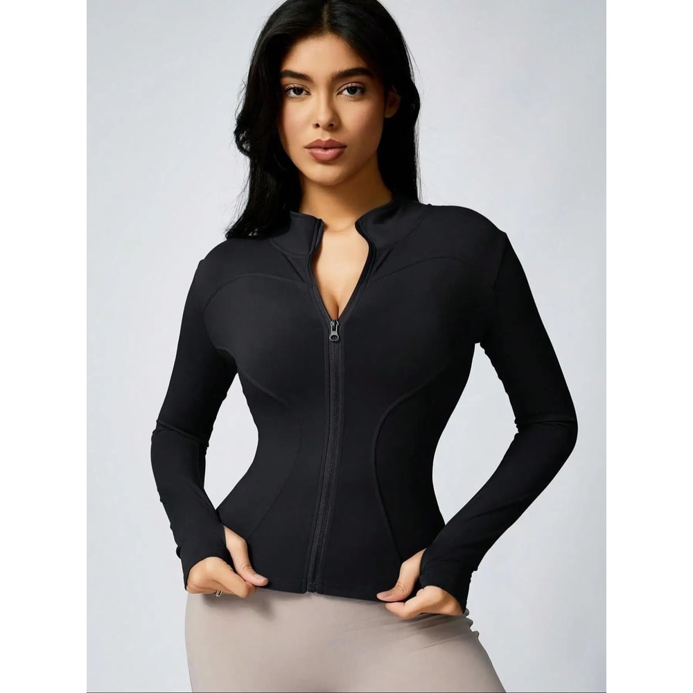 Womens Slim Fit Quick Dry Workout Jacket Full Zip Long Sleeve 8