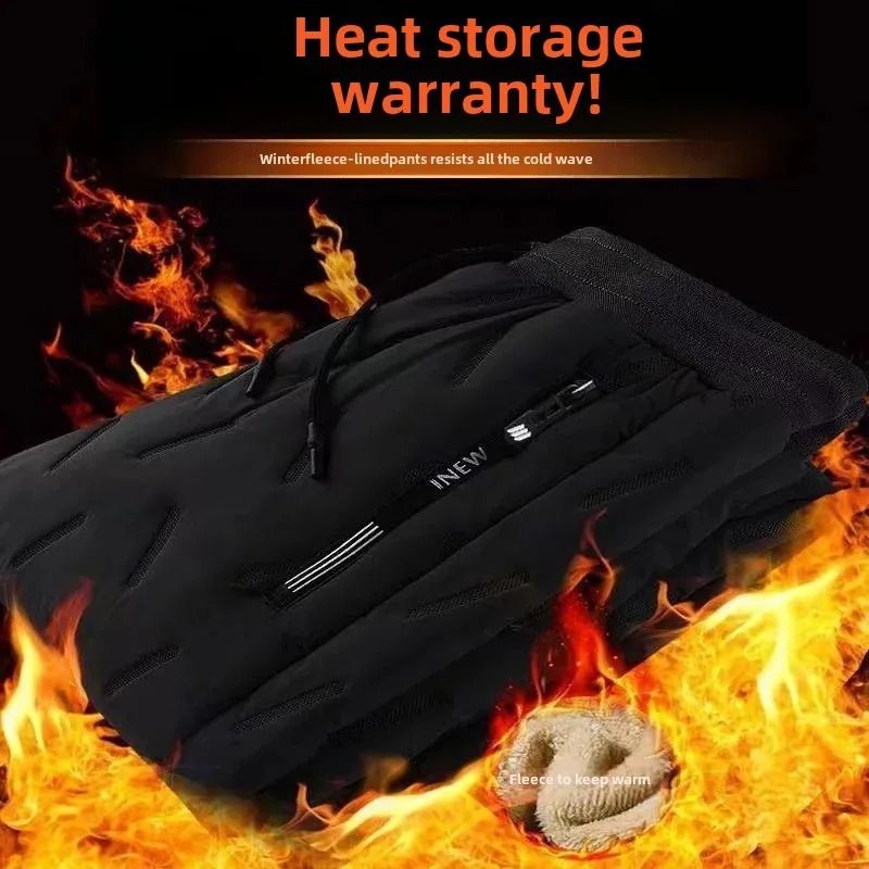 Mens Quilted Winter Pants Fleece Lined Loose Fit Plus Size Straight Leg Trousers 1