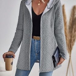 womens solid color hooded zip sweatshirt casual loose fit jacket