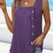 Summer Pleated Square Neck Sleeveless Button Tank Top 6