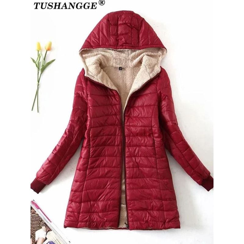 Womens Mid Length Hooded Winter Coat With Warm Lamb Fleece Lining 2