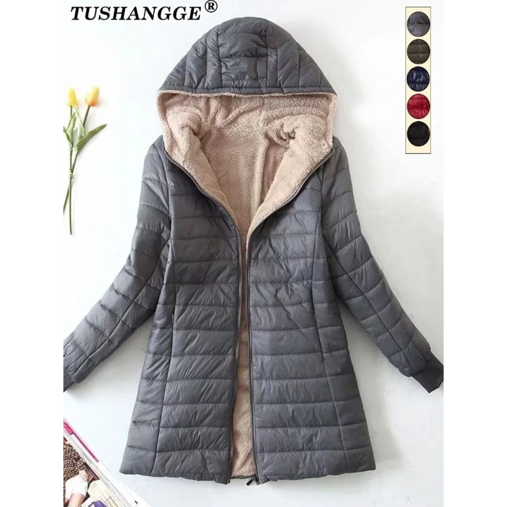 Womens Mid Length Hooded Winter Coat With Warm Lamb Fleece Lining 3