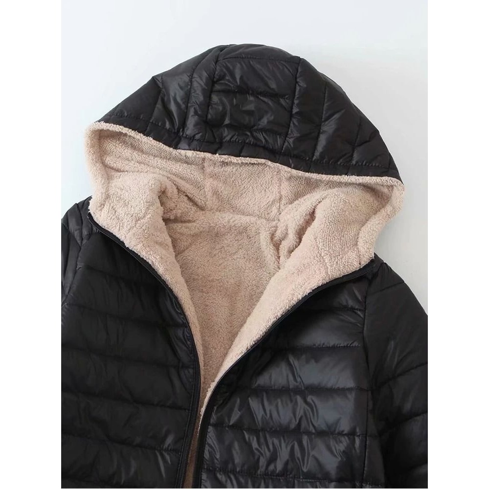 Womens Mid Length Hooded Winter Coat With Warm Lamb Fleece Lining 5