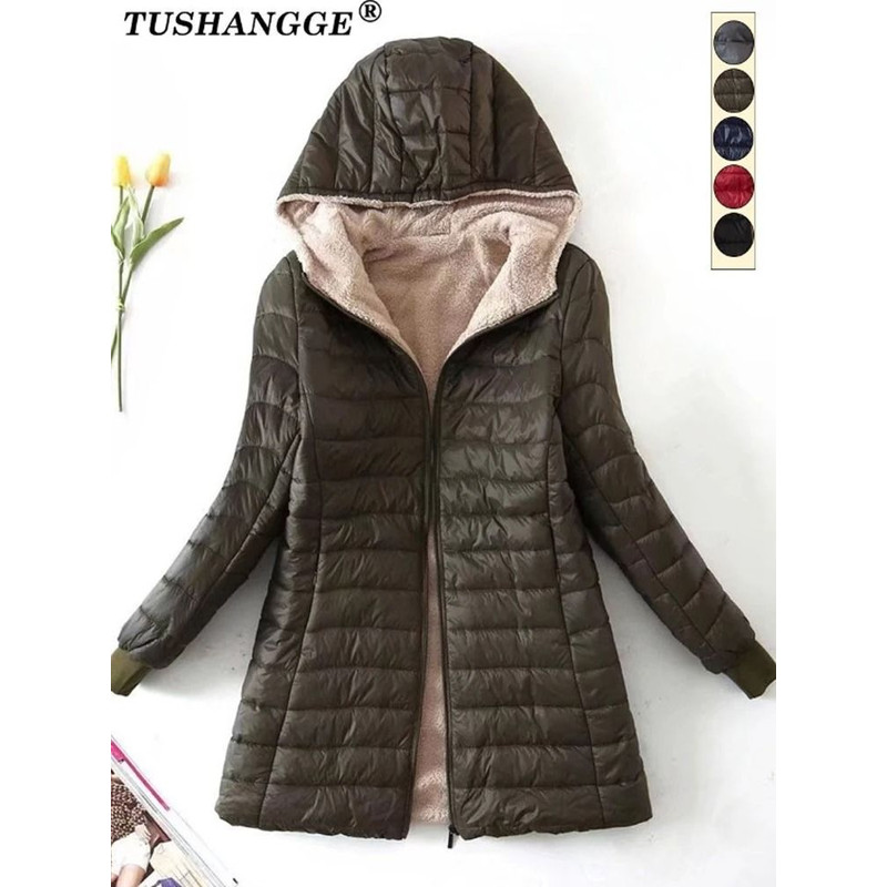 Womens Mid Length Hooded Winter Coat With Warm Lamb Fleece Lining 7