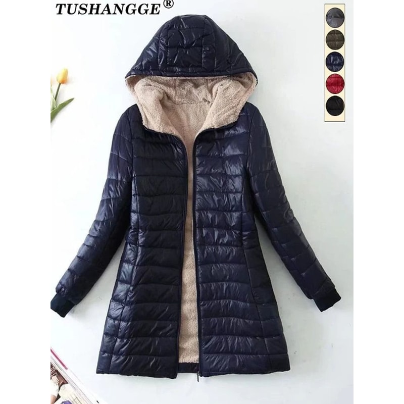 Womens Mid Length Hooded Winter Coat With Warm Lamb Fleece Lining 9