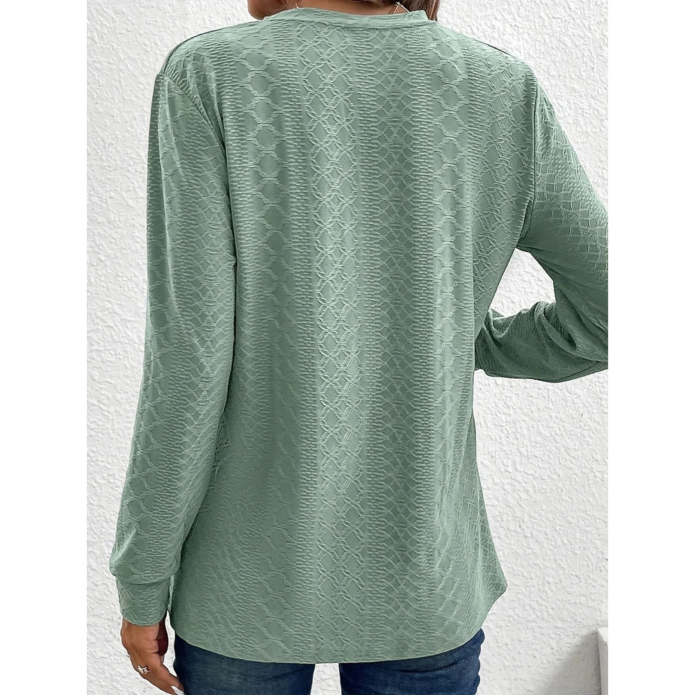 Women Solid Color V Neck Long Sleeve Button Top 1