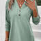 Women Solid Color V Neck Long Sleeve Button Top 2