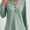 Women Solid Color V Neck Long Sleeve Button Top 4