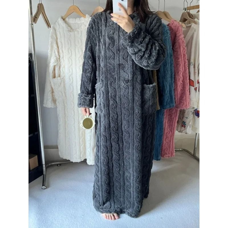 Warm Plus Size Flannel Pajamas With Hooded Bathrobe Design 7