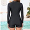 Zipper Black One Piece Swimsuit Long Sleeve Surfing Swimwear For Women 1