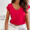 Womens V Neck Short Sleeve Solid Color T Shirt 4