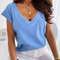 Womens V Neck Short Sleeve Solid Color T Shirt 5