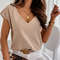 Womens V Neck Short Sleeve Solid Color T Shirt 6