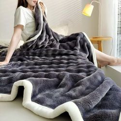 solid color flannel rabbit fur soft sofa and bed blanket