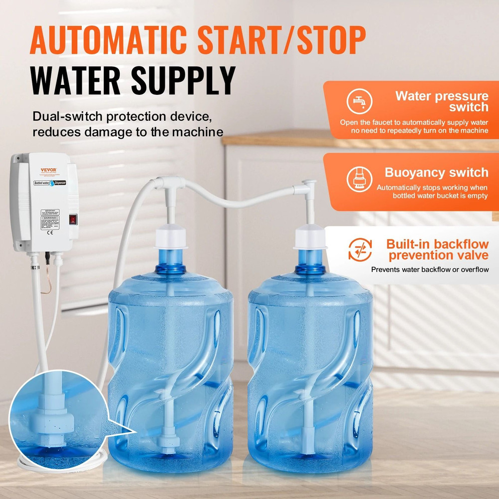 Automatic Electric Water Dispenser Pump System For 5 Gallon Bottles With Dual Inlet Tubes And Safet 3