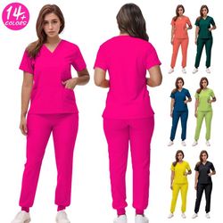 new nurse scrub set v neck top with jogger pants medical workwear