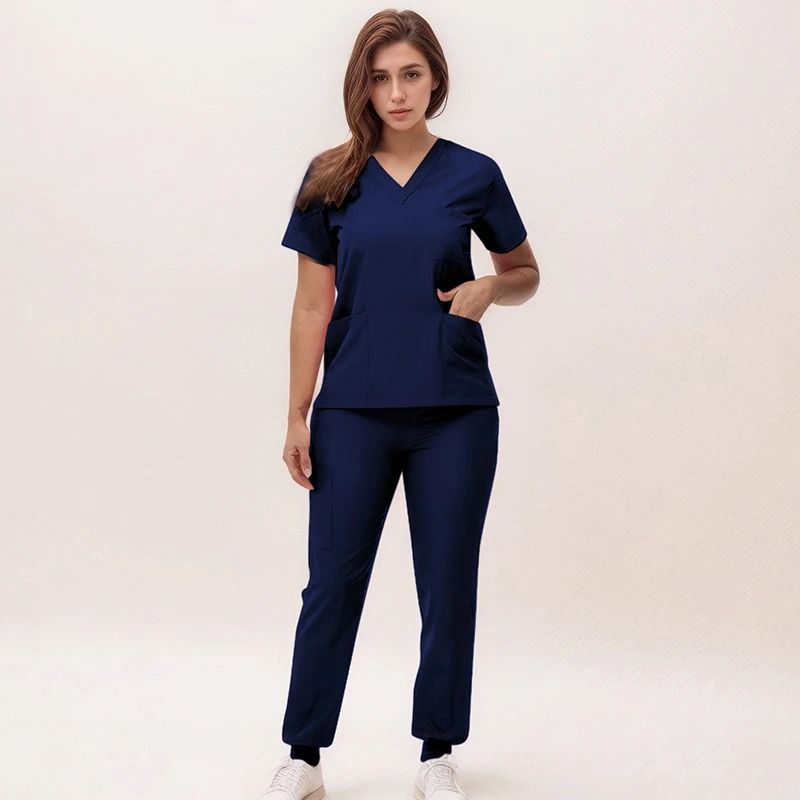 New Nurse Scrub Set V Neck Top With Jogger Pants Medical Workwear 11
