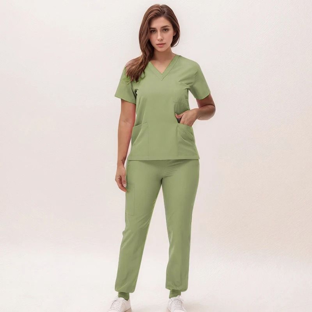 New Nurse Scrub Set V Neck Top With Jogger Pants Medical Workwear 12